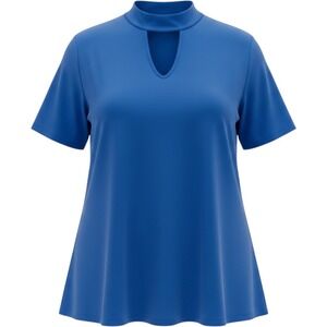 Boutique + Royal Blue Choker V-Neck Short Sleeve‎ Blouse Top 1X Plus Size